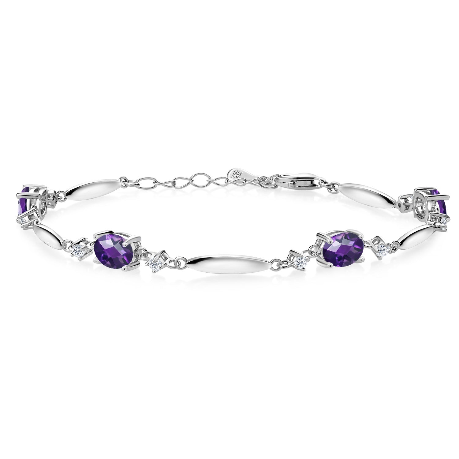 Amethyst-Checkerboard - February_Bracelet in 925 Sterling Silver