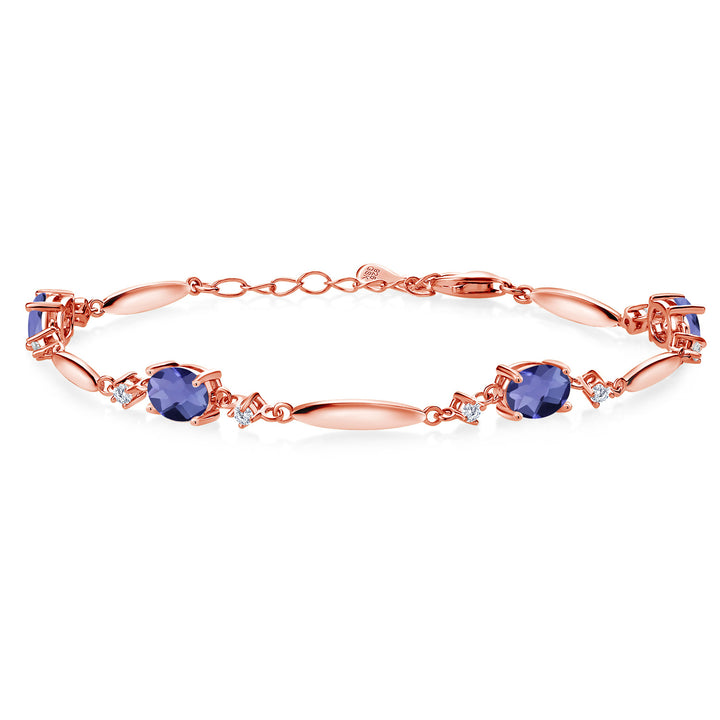 Blue Iolite-Checkerboard_Bracelet in 925 Rose Gold Plated Silver