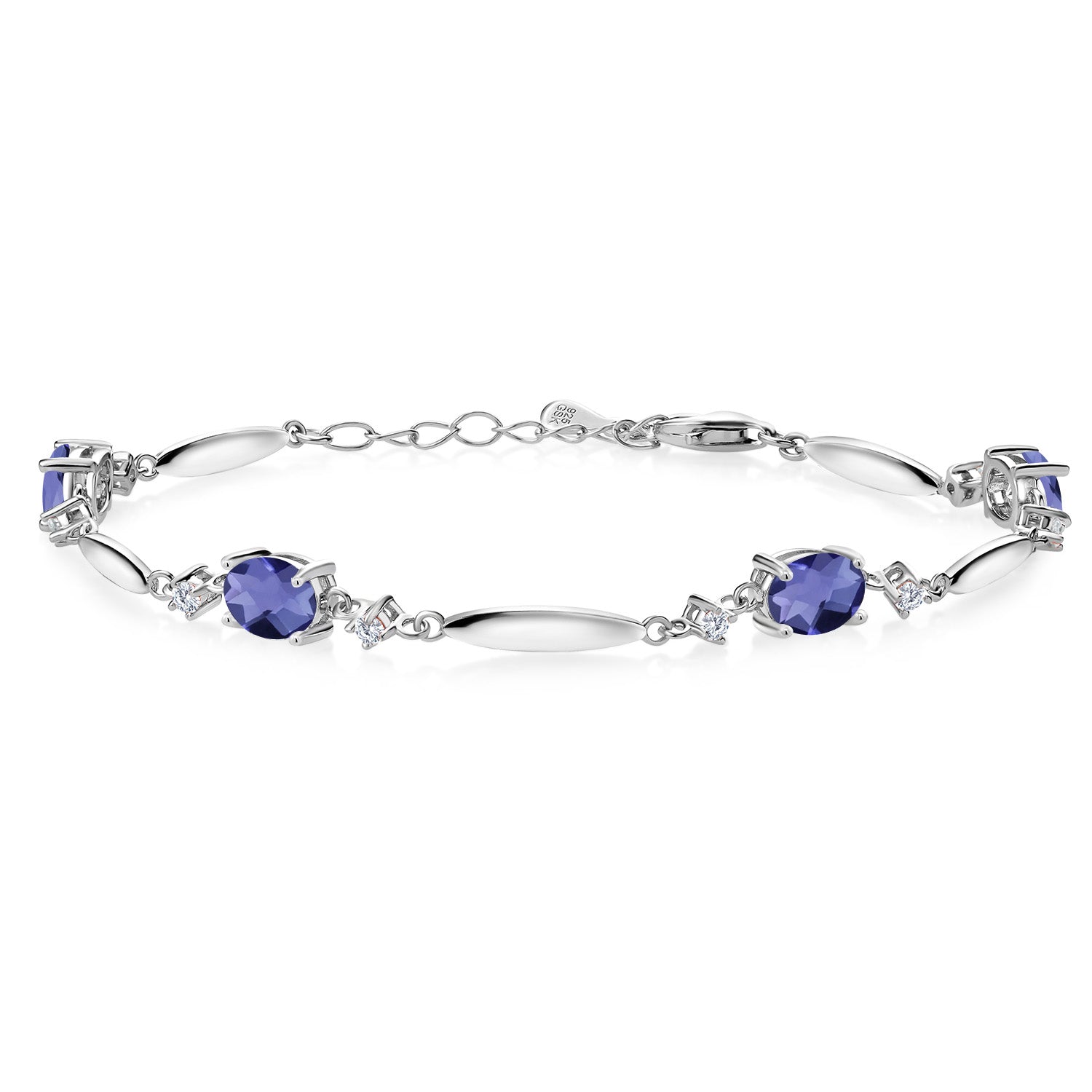 Blue Iolite-Checkerboard_Bracelet in 925 Sterling Silver