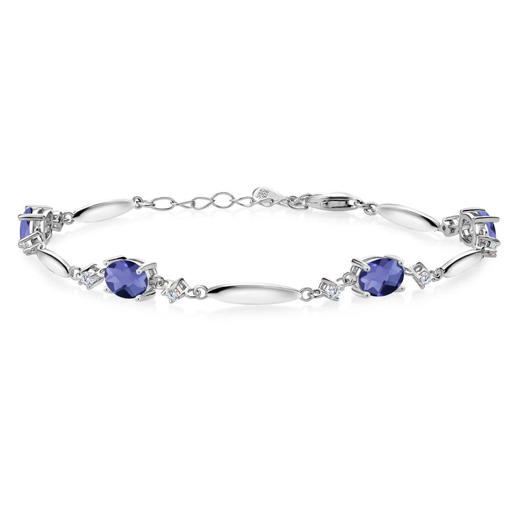 Blue Iolite-Checkerboard_Bracelet in 925 Sterling Silver