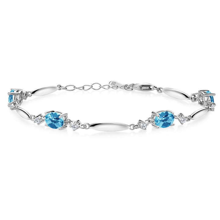 Swiss Blue Topaz-Checkerboard - November_Bracelet in 925 Sterling Silver