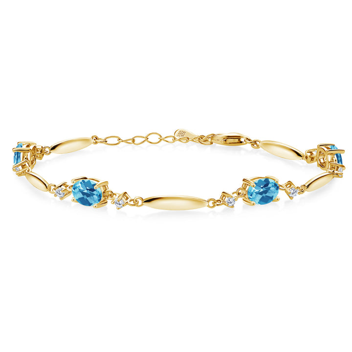 Swiss Blue Topaz-Checkerboard - November_Bracelet in 925 Yellow Gold Plated Silver