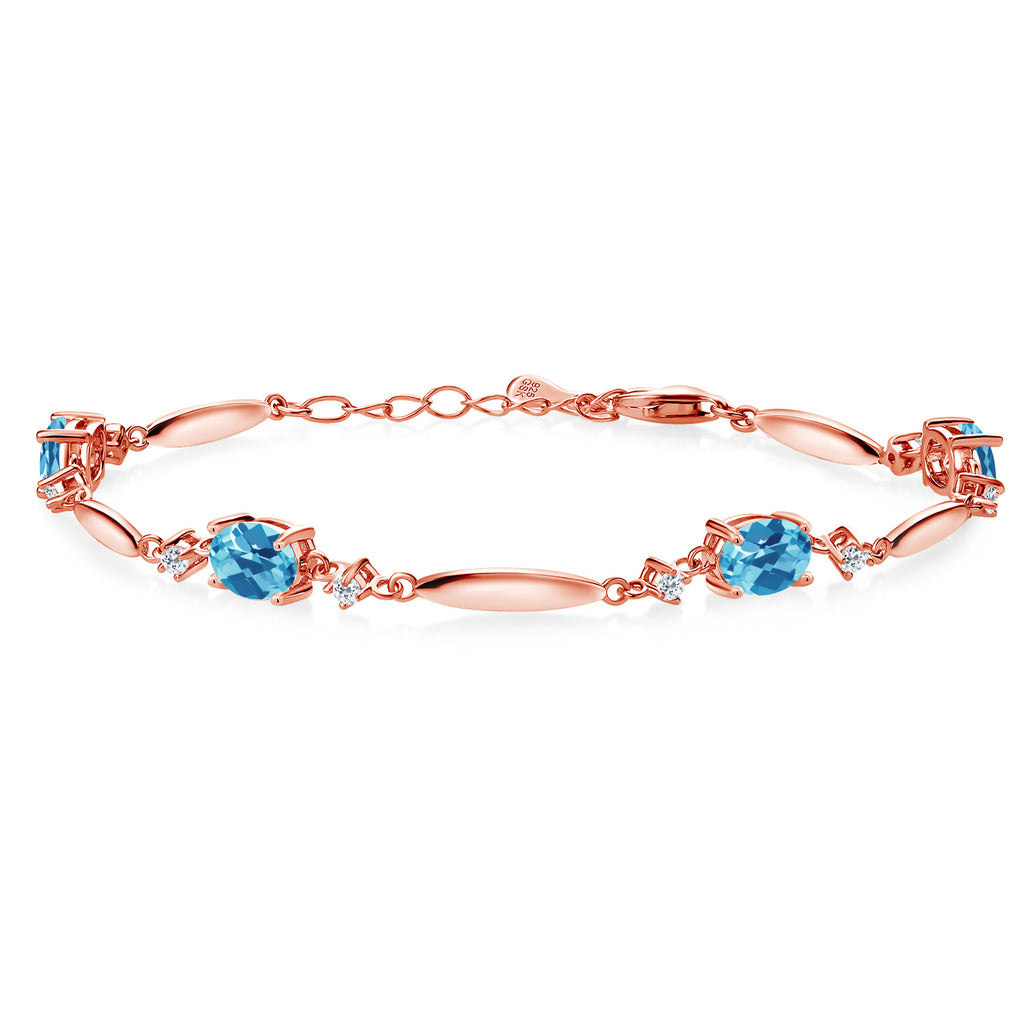 Swiss Blue Topaz-Checkerboard - November_Bracelet in 925 Rose Gold Plated Silver