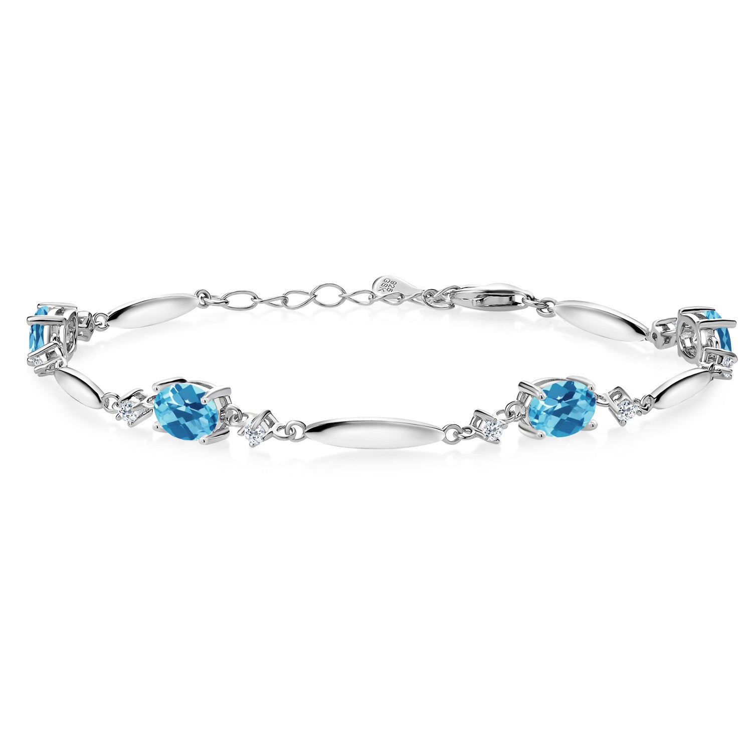 Swiss Blue Topaz-Checkerboard - November_Bracelet in 925 Sterling Silver