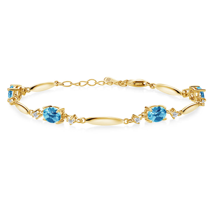 Swiss Blue Topaz-Checkerboard - November_Bracelet in 925 Yellow Gold Plated Silver