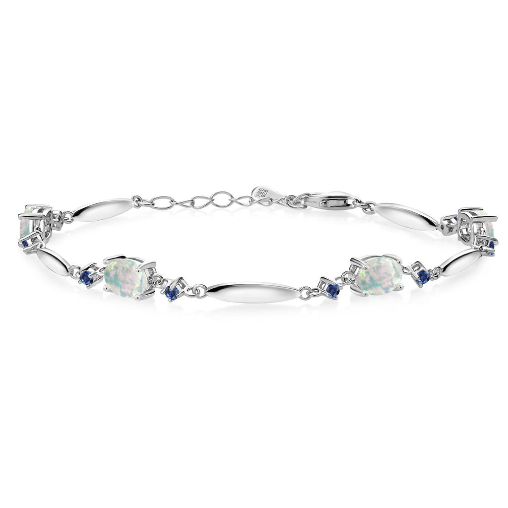 White Simulated Opal-Cabochon - October_Bracelet in 925 Sterling Silver