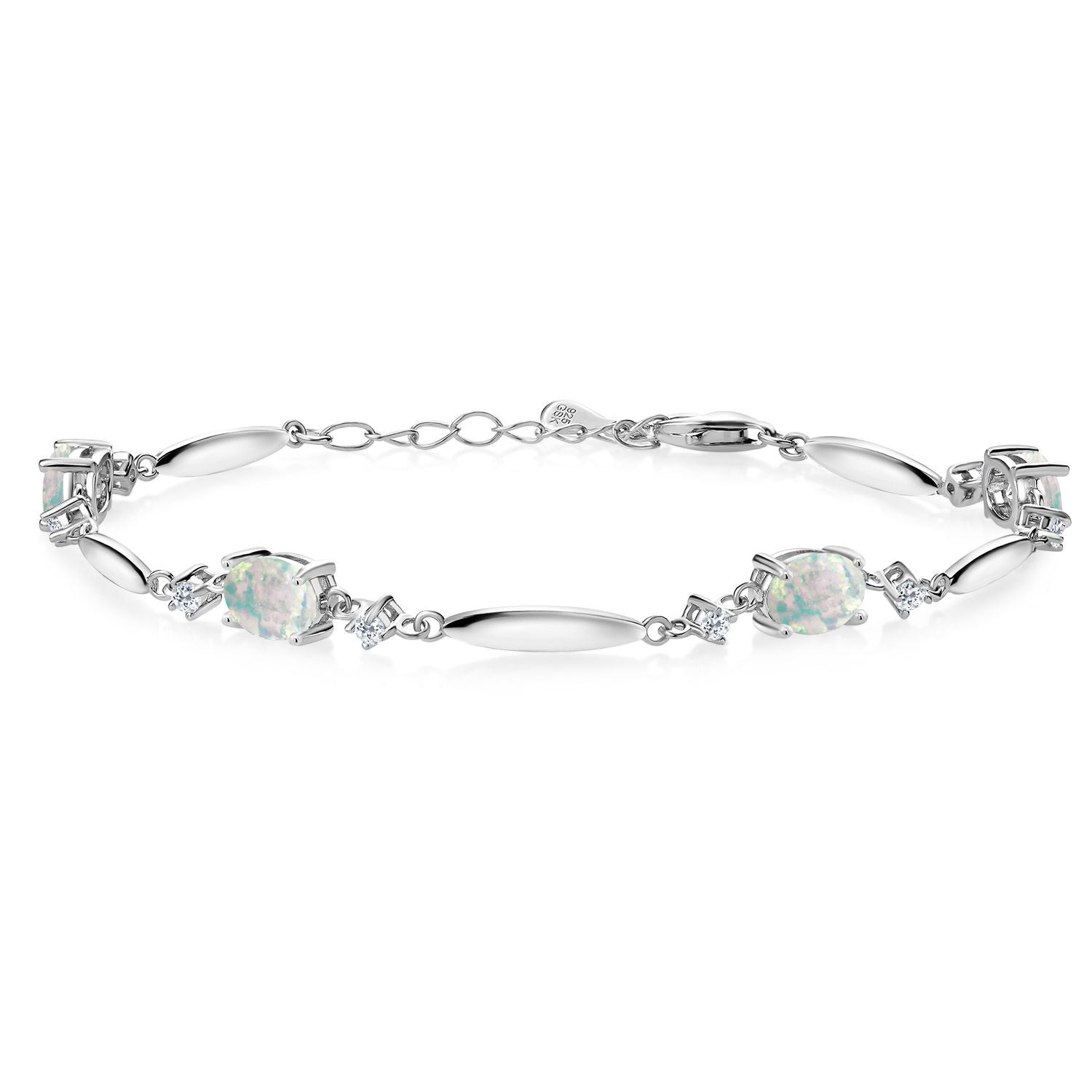 White Simulated Opal-Cabochon - October_Bracelet in 925 Sterling Silver
