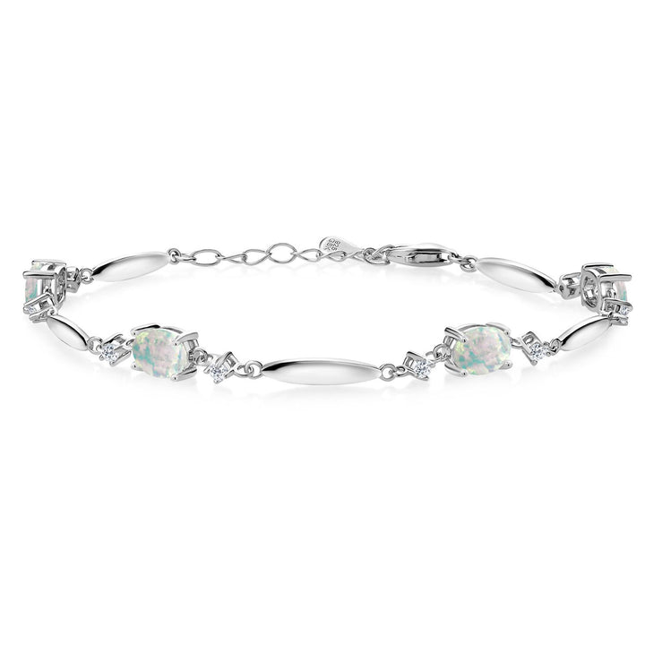 White Simulated Opal-Cabochon - October_Bracelet in 925 Sterling Silver