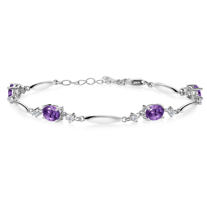 3.32 Cttw Purple Amethyst and White Topaz Tennis Bracelet For Women In 925 Sterling Silver | Gemstone February Birthstone | Oval 7X5MM | 6 Inch + 1 Inch Extender