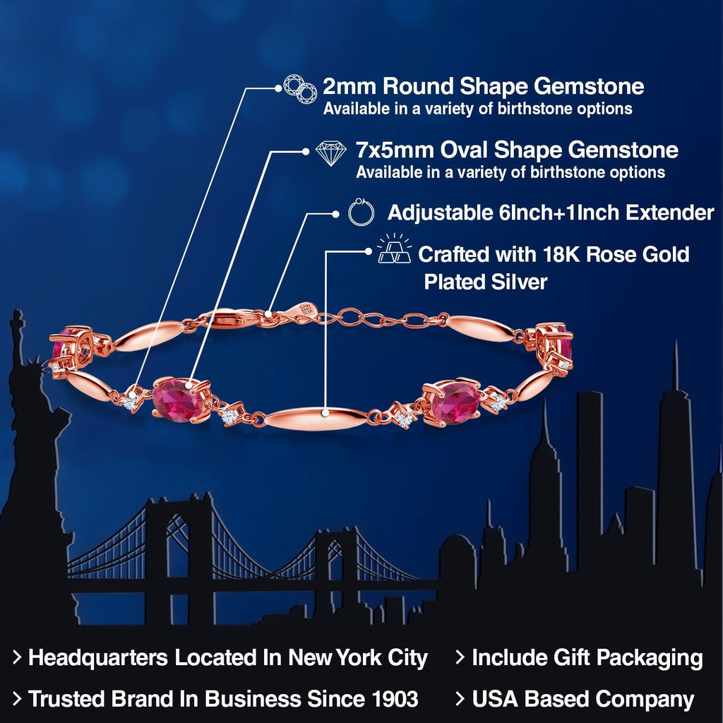 Created Ruby - July_Bracelet in 925 Rose Gold Plated Silver