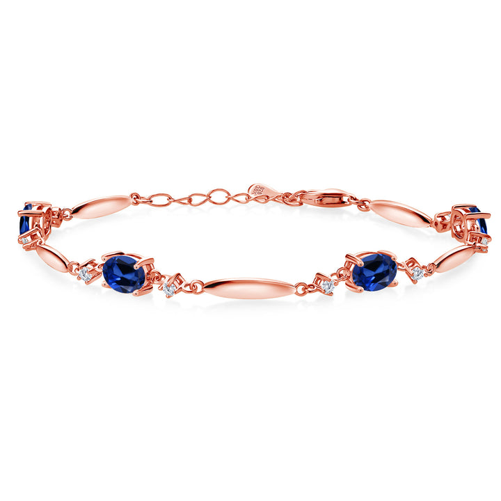 Blue Created Sapphire - September_Bracelet in 925 Rose Gold Plated Silver