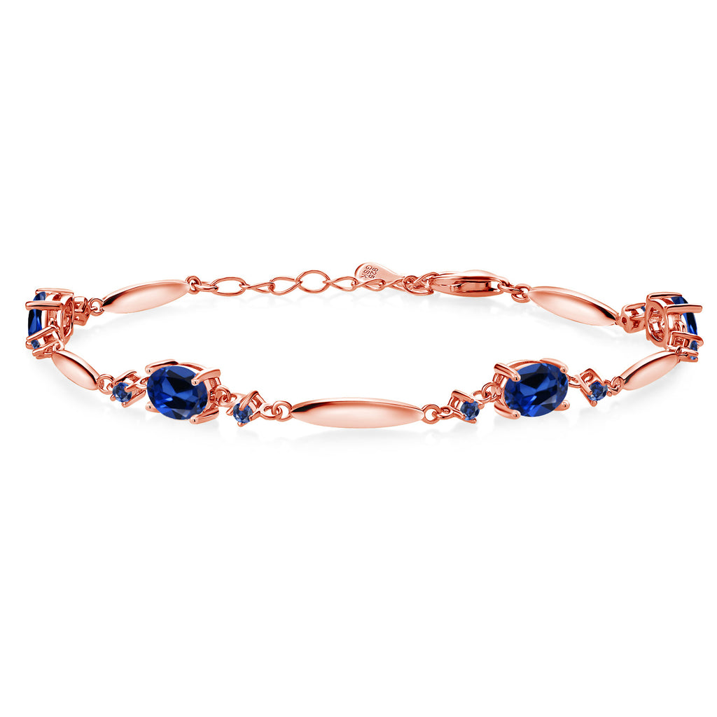 Blue Created Sapphire - September_Bracelet in 925 Rose Gold Plated Silver