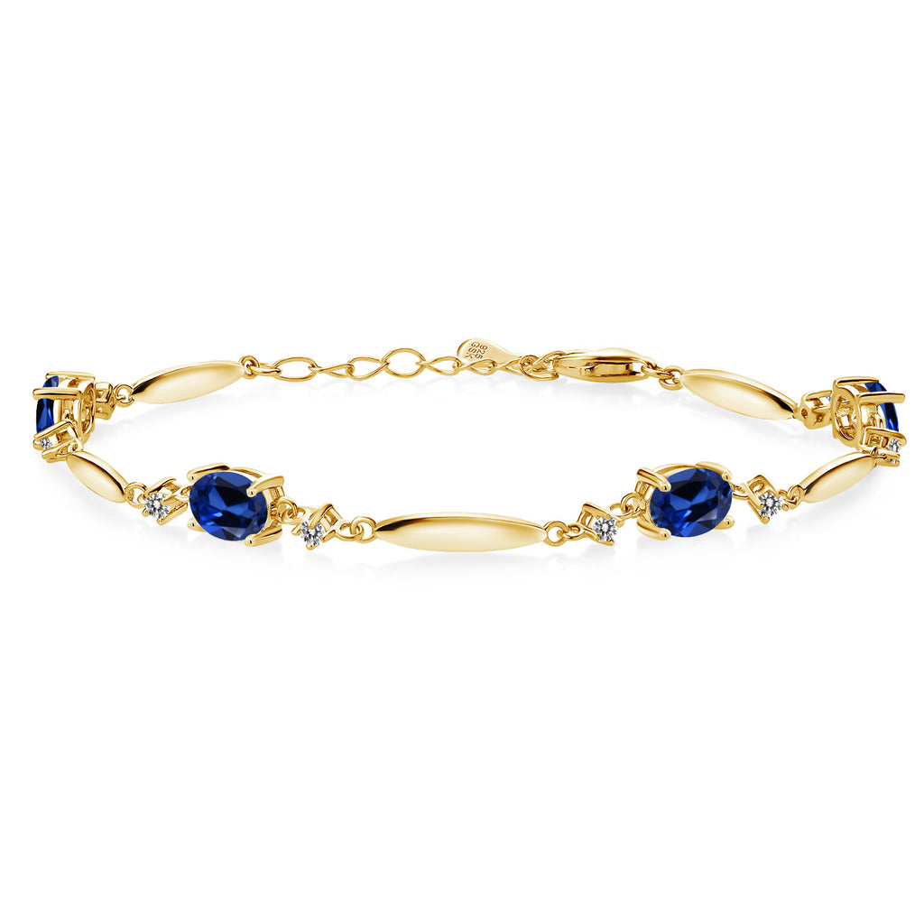 Blue Created Sapphire - September_Bracelet in 925 Yellow Gold Plated Silver