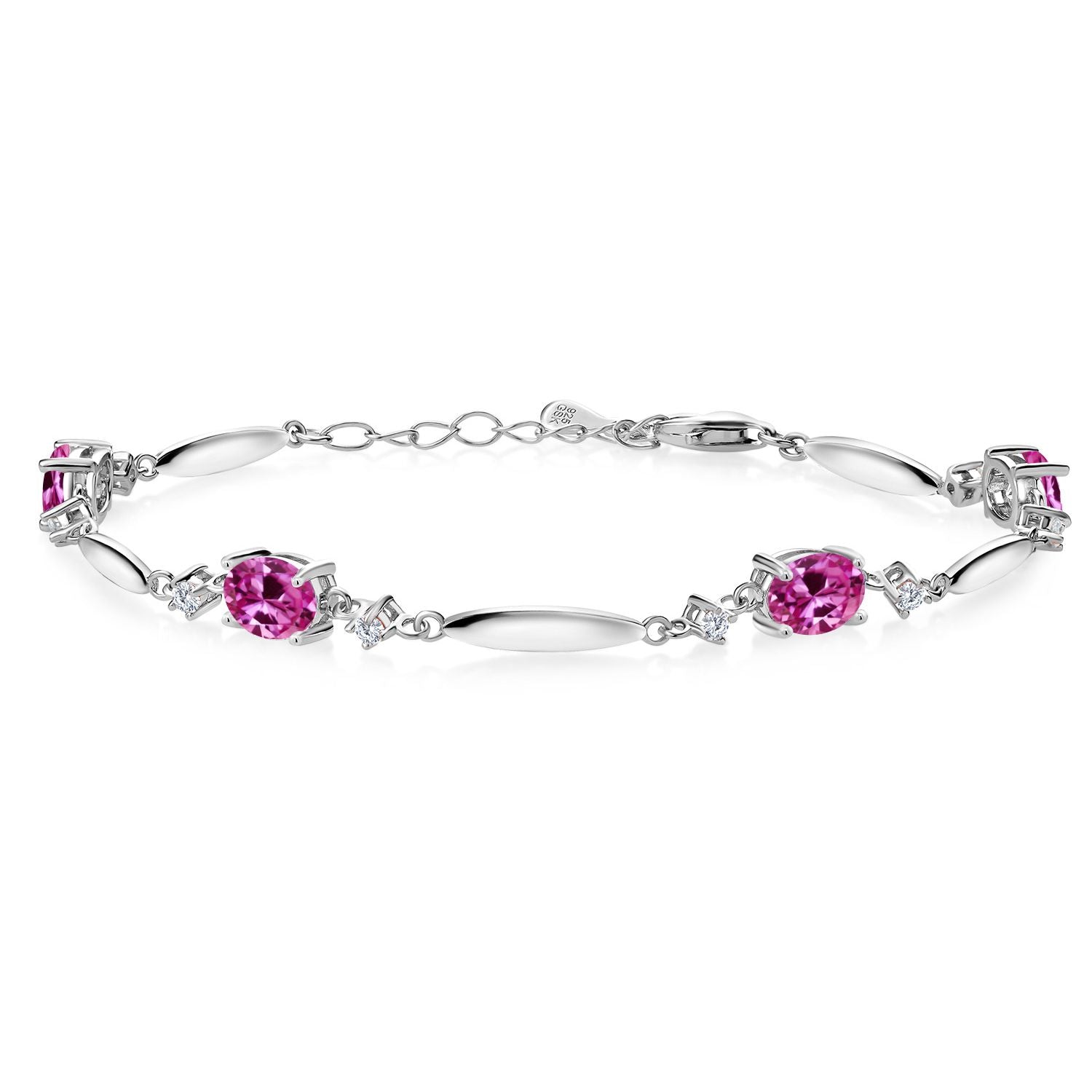 Pink Created Sapphire - September_Bracelet in 925 Sterling Silver