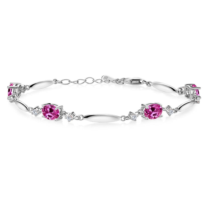 Pink Created Sapphire - September_Bracelet in 925 Sterling Silver
