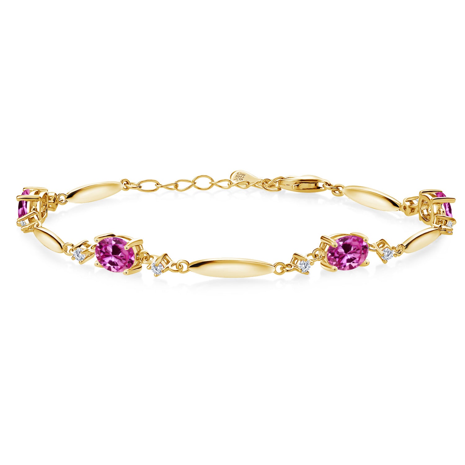 Pink Created Sapphire - September_Bracelet in 925 Yellow Gold Plated Silver