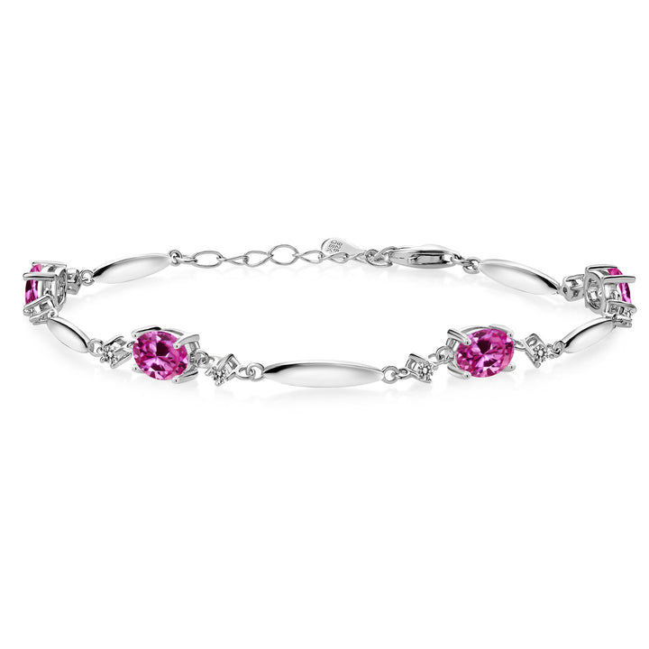 Pink Created Sapphire - September_Bracelet in 925 Sterling Silver
