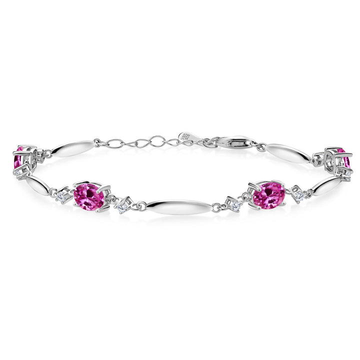 Pink Created Sapphire - September_Bracelet in 925 Sterling Silver