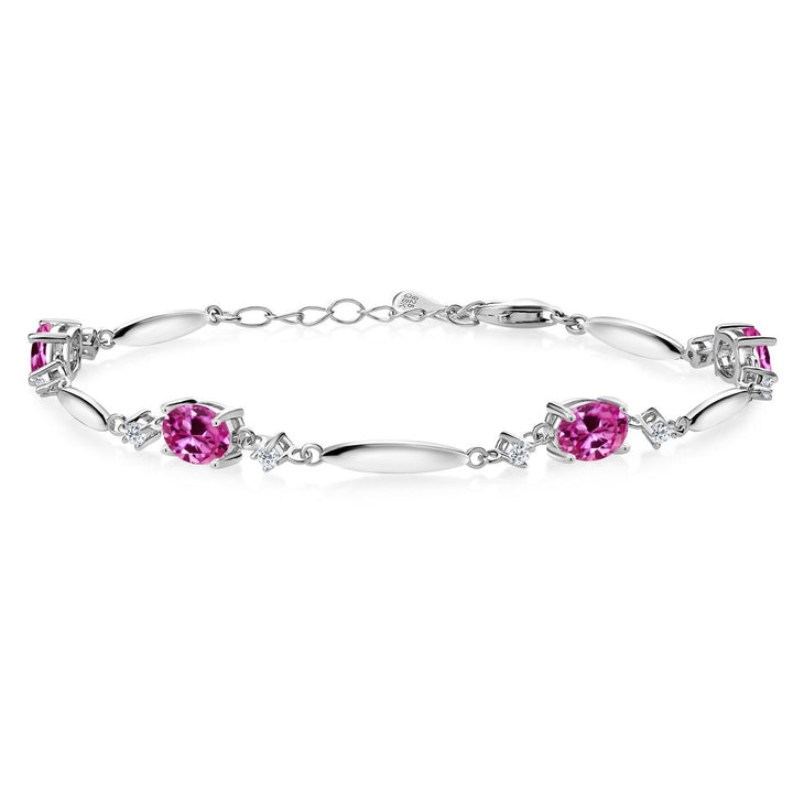 Pink Created Sapphire - September_Bracelet in 925 Sterling Silver