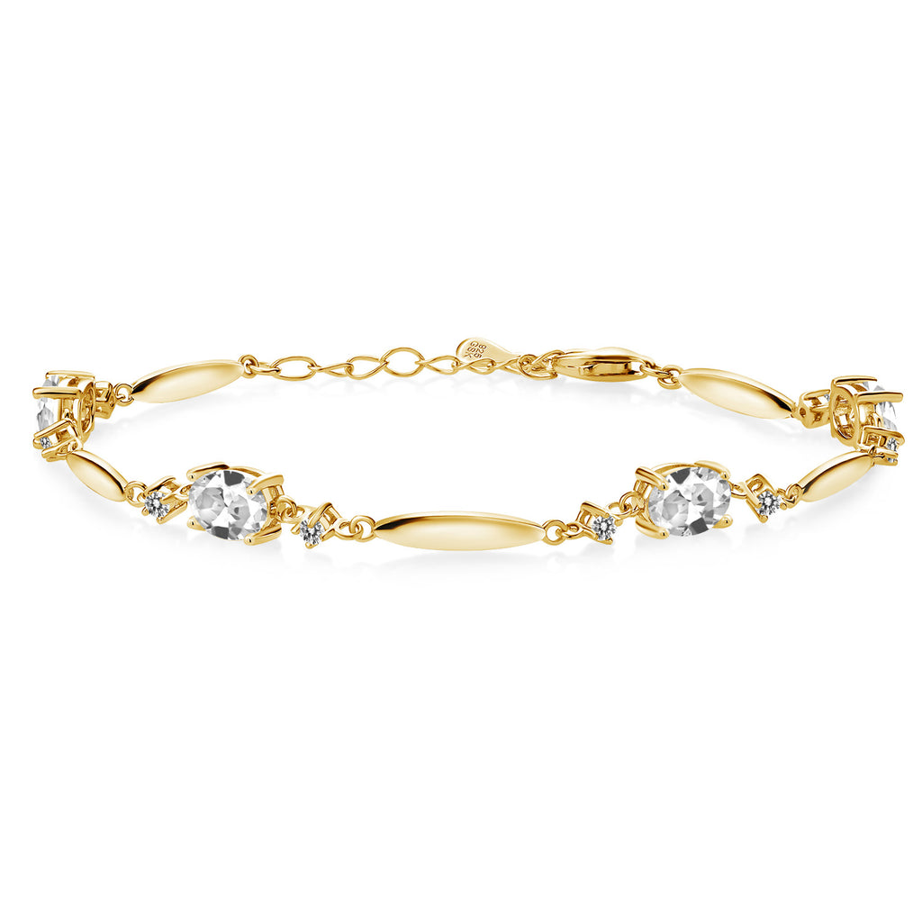 White Created Sapphire - September_Bracelet in 925 Yellow Gold Plated Silver