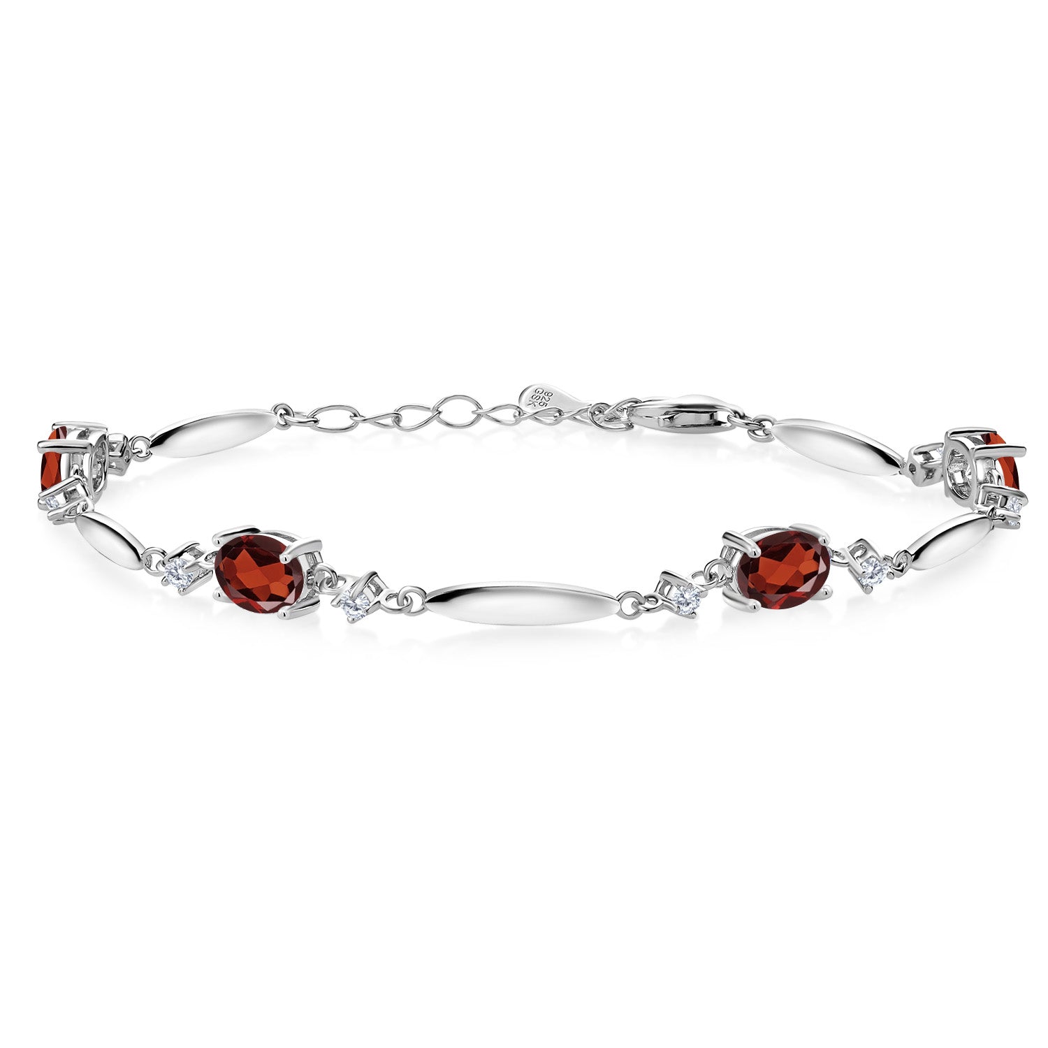 925 Sterling Silver Red Garnet and White Lab Grown Diamond Tennis Bracelet For Women | 3.78 Cttw | Gemstone January Birthstone | Oval 7X5MM | 6 Inch + 1 Inch Extender