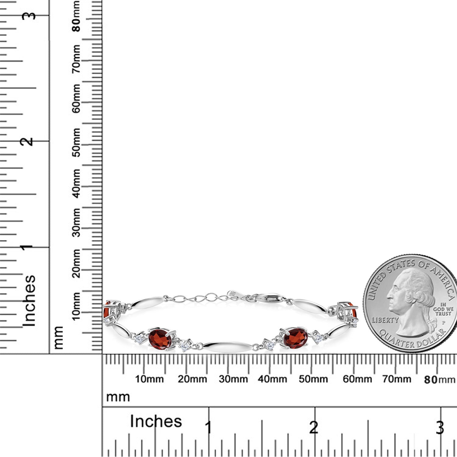 925 Sterling Silver Red Garnet and White Lab Grown Diamond Tennis Bracelet For Women | 3.78 Cttw | Gemstone January Birthstone | Oval 7X5MM | 6 Inch + 1 Inch Extender