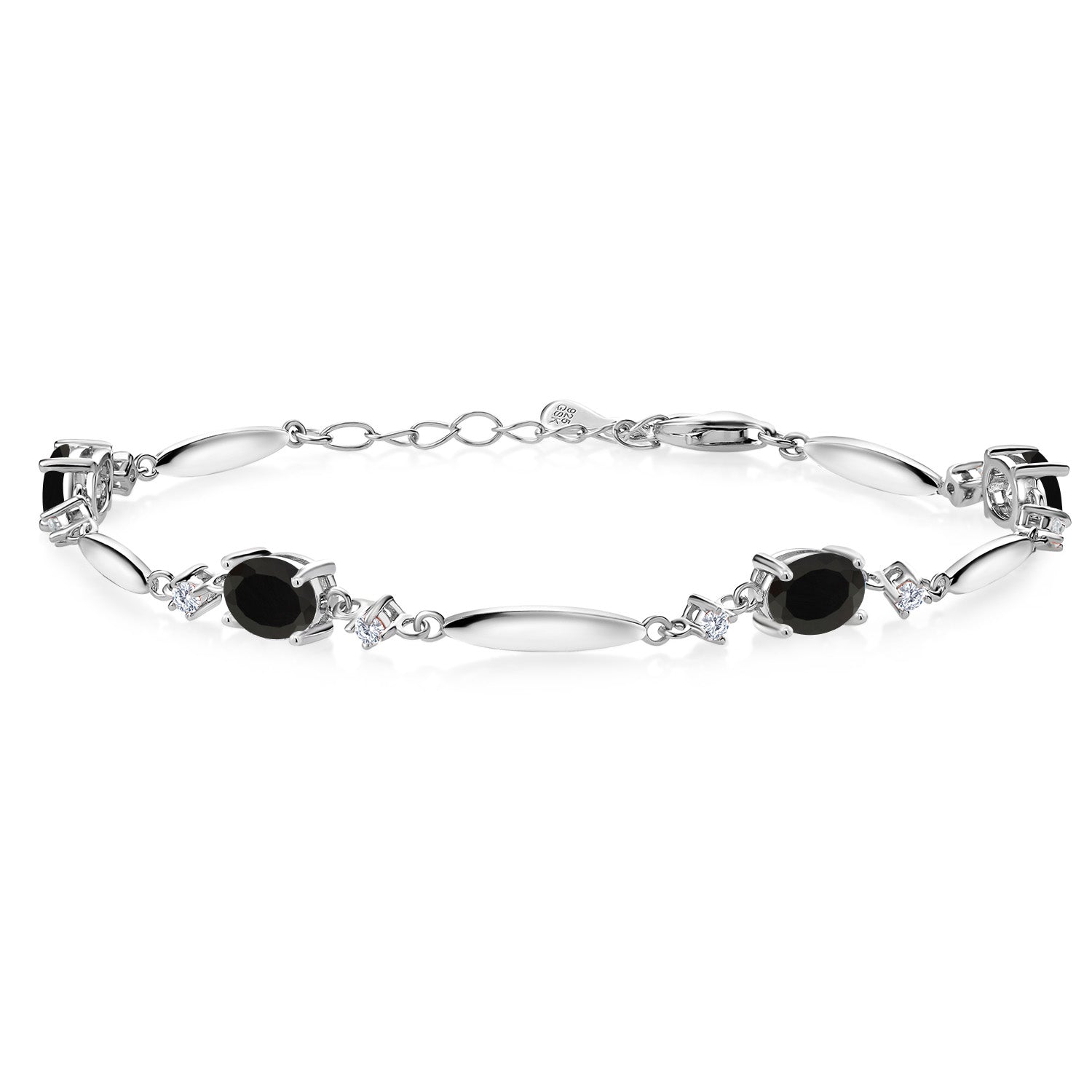 3.10 Cttw Black Onyx and White Moissanite Tennis Bracelet For Women In 925 Sterling Silver | Gemstone December Birthstone | Oval 7X5MM | 6 Inch + 1 Inch Extender