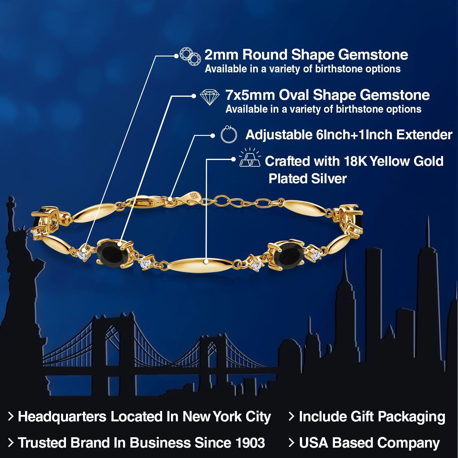 Onyx - December_Bracelet in 925 Yellow Gold Plated Silver