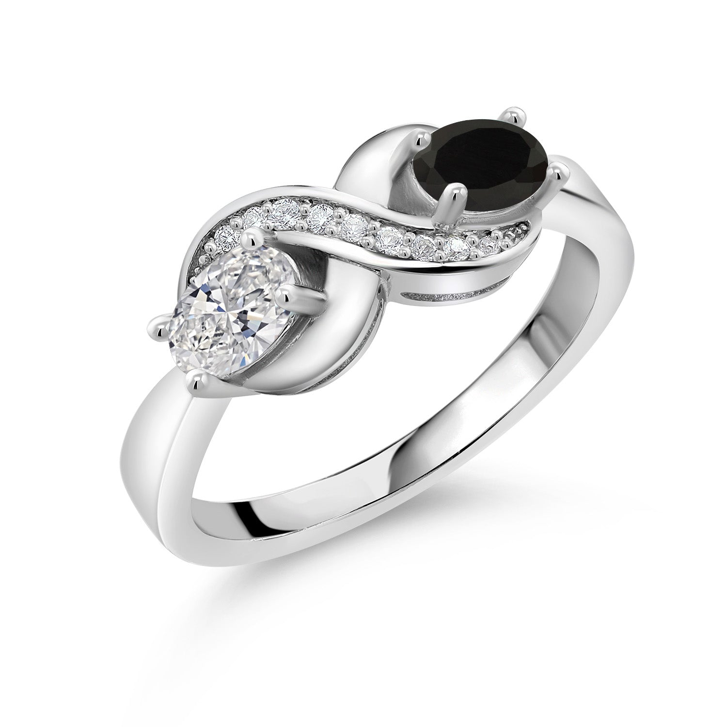 925 Sterling Silver Lab Grown Diamond, Black Onyx & White Created Sapphire Statement Ring For Women | 0.99 Cttw | Oval 6X4MM | Gemstone April Birthstone | Available in Size 5,6,7,8,9