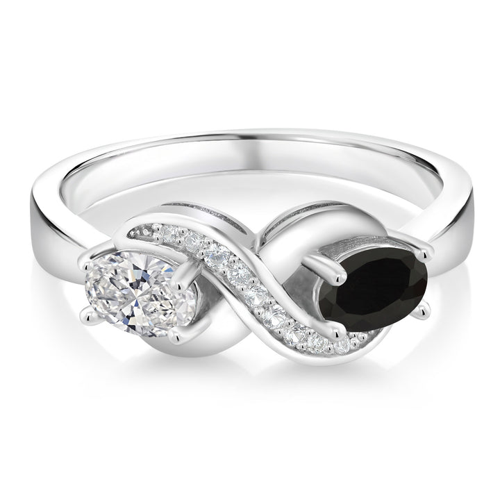 925 Sterling Silver Lab Grown Diamond, Black Onyx & White Created Sapphire Statement Ring For Women | 0.99 Cttw | Oval 6X4MM | Gemstone April Birthstone | Available in Size 5,6,7,8,9