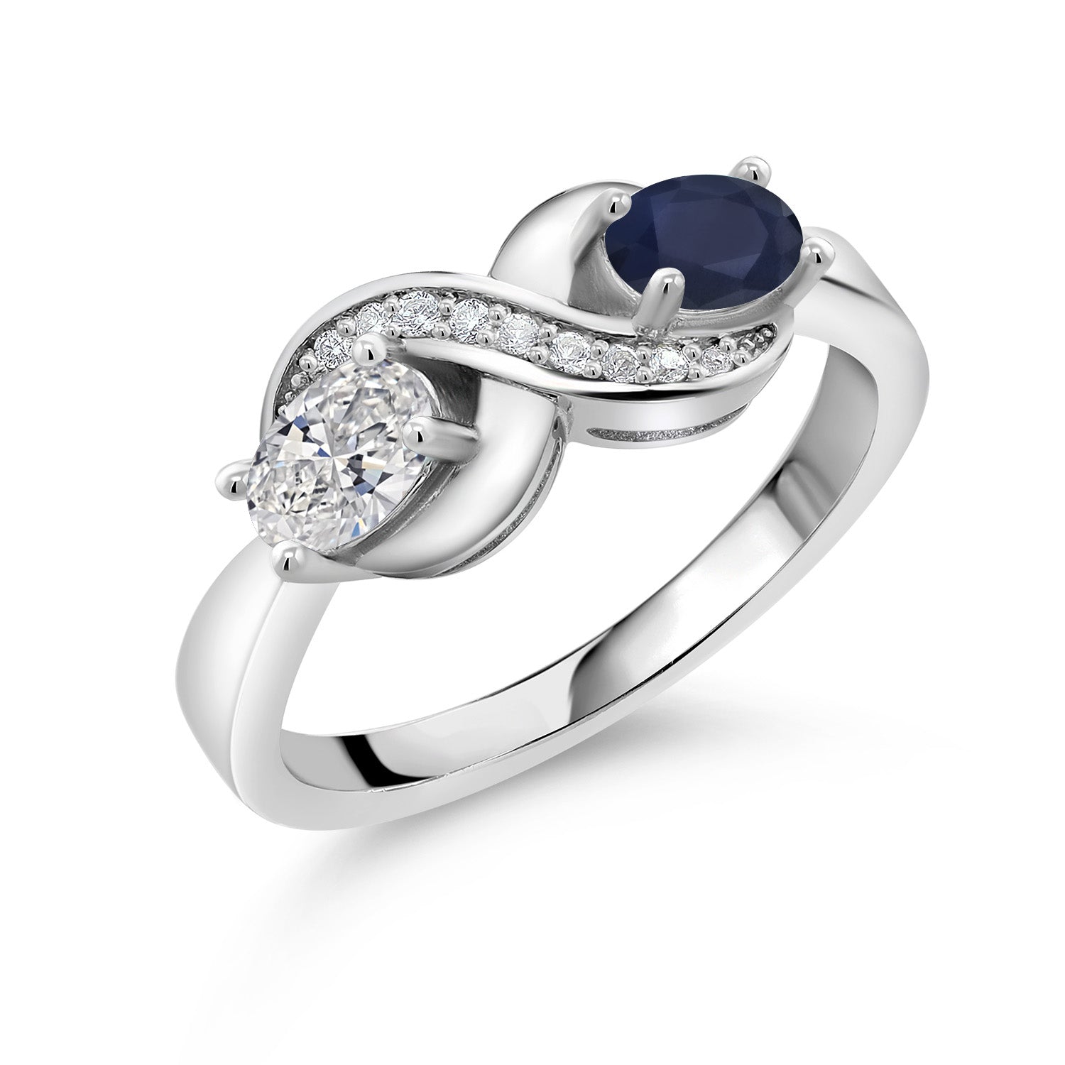 925 Sterling Silver Lab Grown Diamond, Blue Sapphire & White Created Sapphire Statement Ring For Women | 1.15 Cttw | Oval 6X4MM | Gemstone April Birthstone | Available in Size 5,6,7,8,9