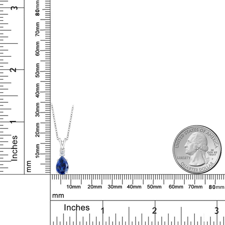 925 Sterling Silver Blue Created Sapphire and White Topaz Pendant Necklace For Women (1.09 Cttw, Gemstone September Birthstone, Pear Shape 9X6MM, with 18 inch Chain)