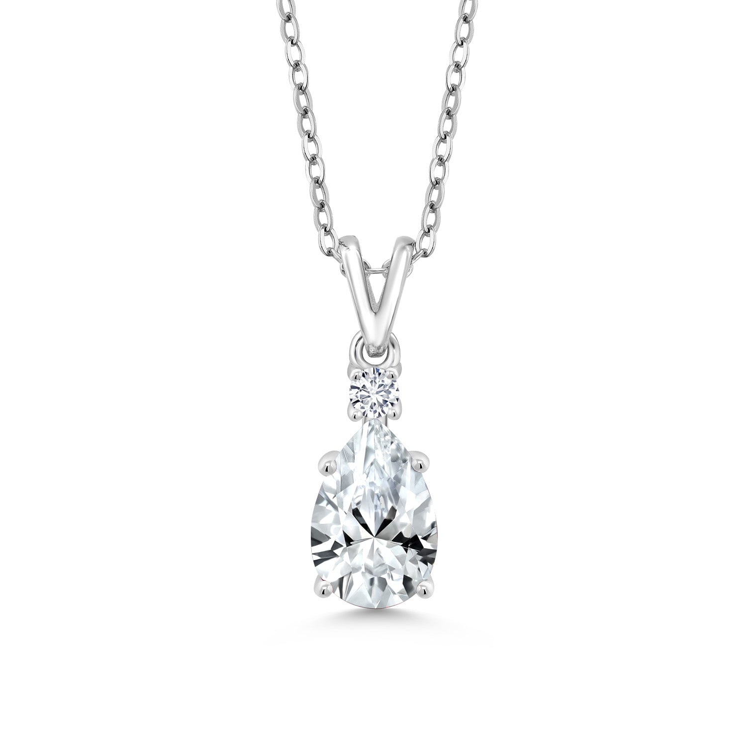 925 Sterling Silver White Created Sapphire and White Lab Grown Diamond Pendant Necklace For Women (1.65 Cttw, Gemstone September Birthstone, Pear Shape 9X6MM, with 18 inch Chain)