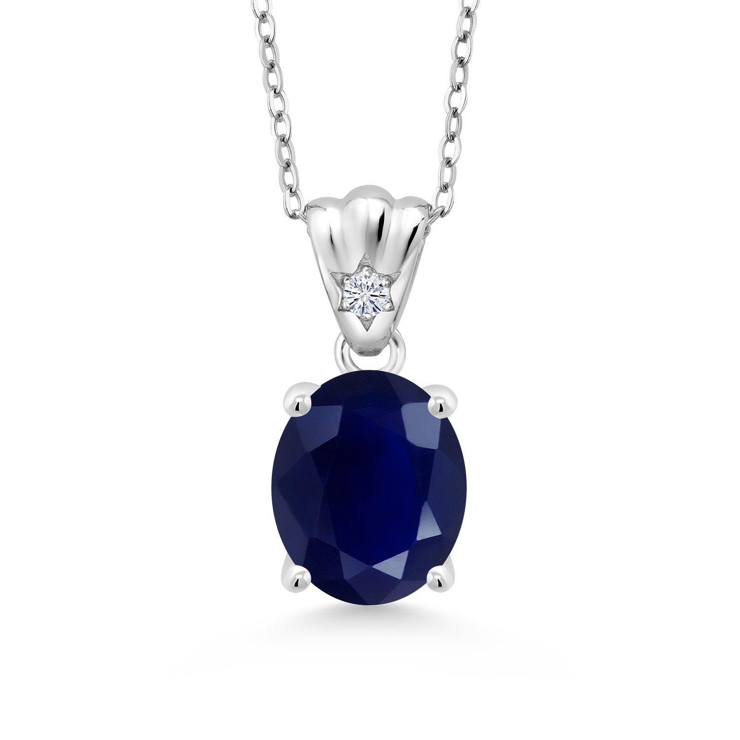 925 Sterling Silver Blue Sapphire and Moissanite Pendant Necklace For Women (4.54 Cttw, Oval 11X9MM with 18 Inch Silver Chain)