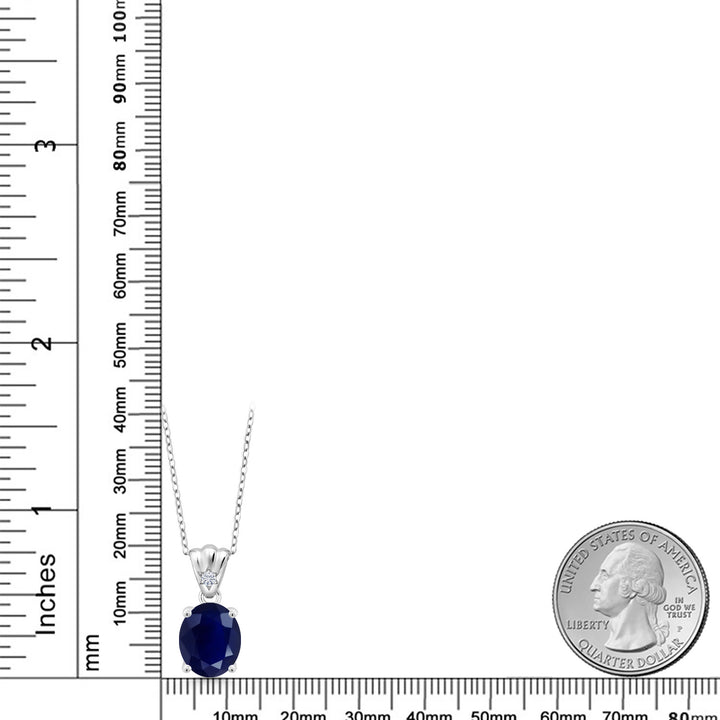 925 Sterling Silver Blue Sapphire and Moissanite Pendant Necklace For Women (4.54 Cttw, Oval 11X9MM with 18 Inch Silver Chain)