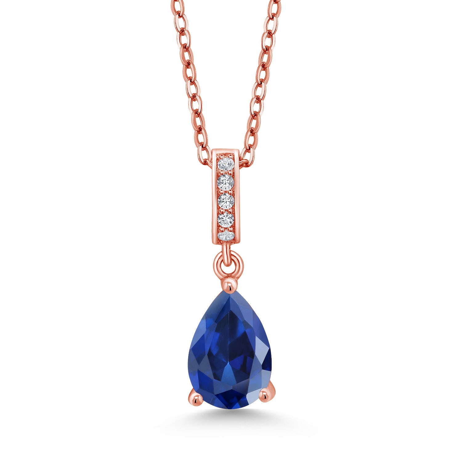 Blue Created Sapphire - September_Rose Gold Plated Silver