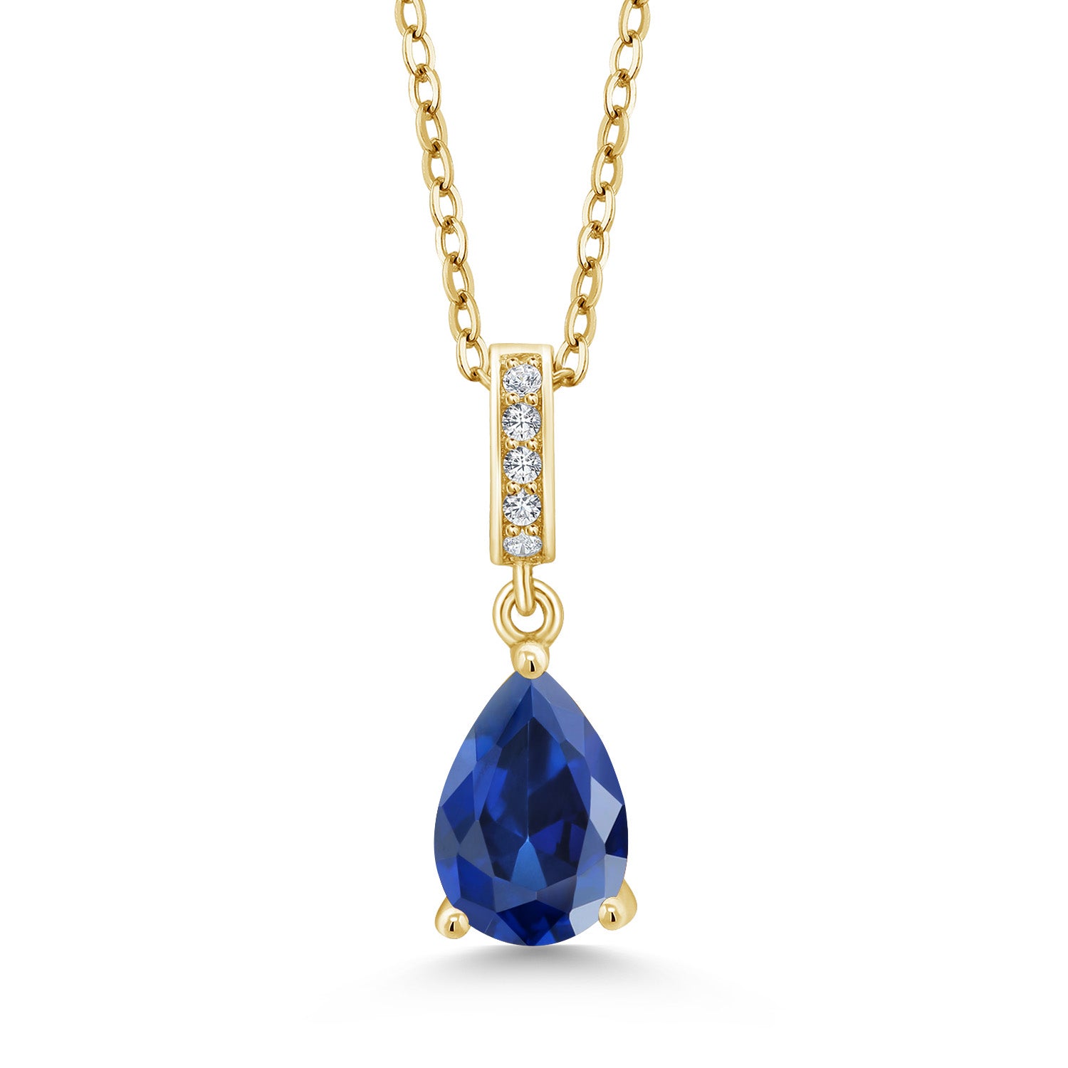 Blue Created Sapphire - September_Yellow Gold Plated Silver