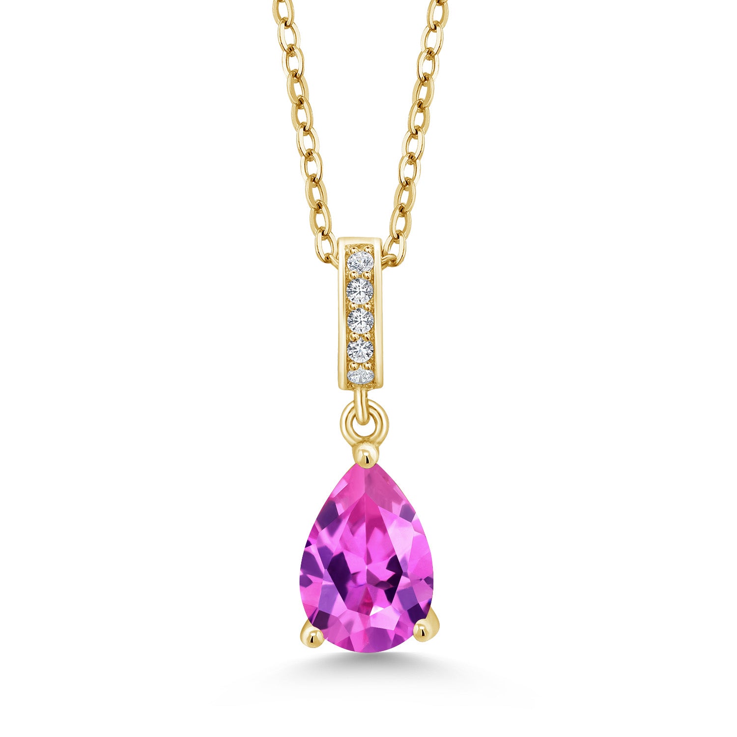 Pink Created Sapphire - September_Yellow Gold Plated Silver