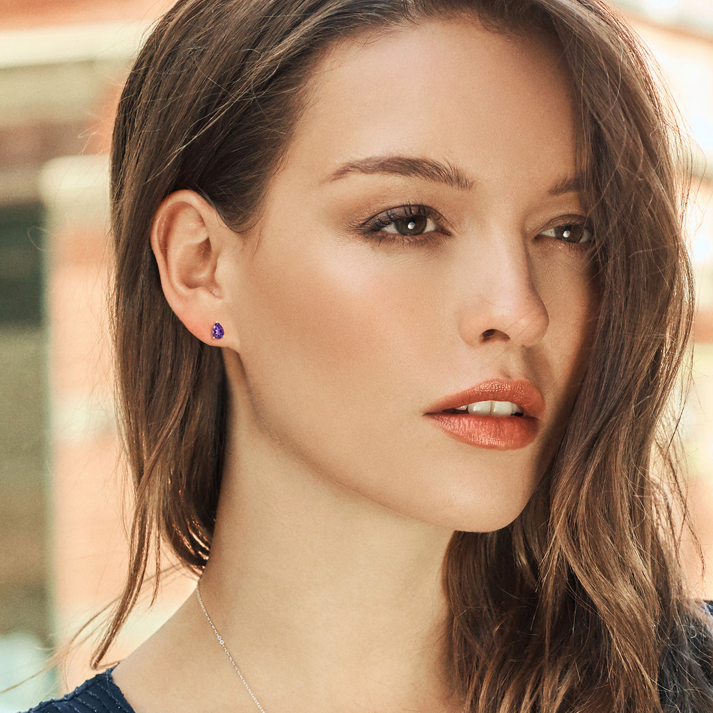 Amethyst - February_Earrings in 925 Yellow Gold Plated Silver