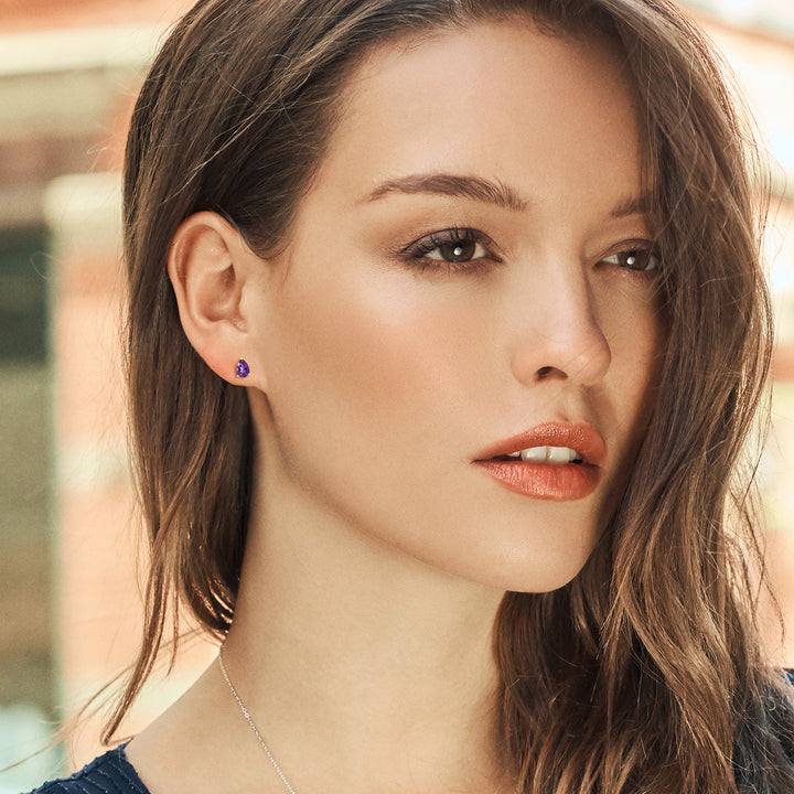Amethyst - February_Earrings in 925 Yellow Gold Plated Silver
