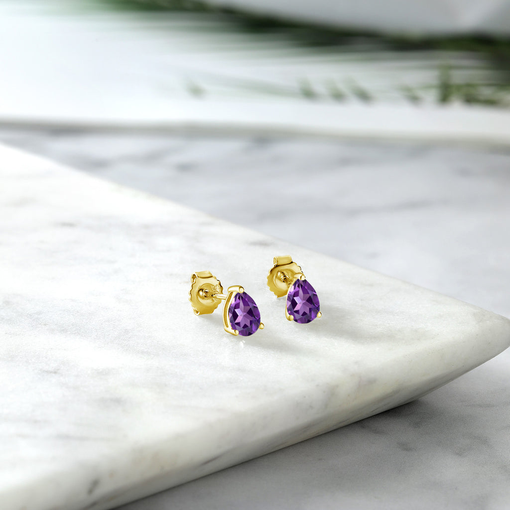 Amethyst - February_Earrings in 925 Yellow Gold Plated Silver