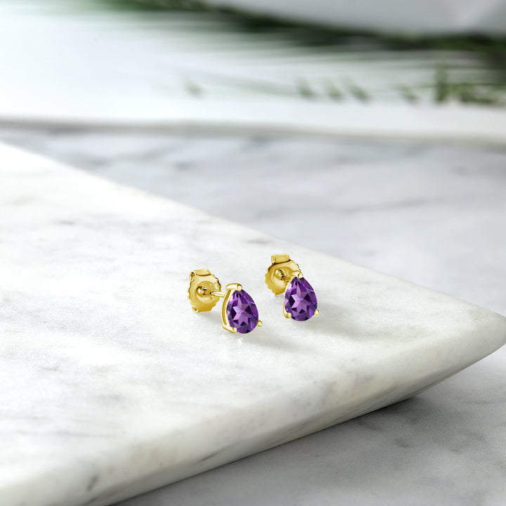 Amethyst - February_Earrings in 925 Yellow Gold Plated Silver