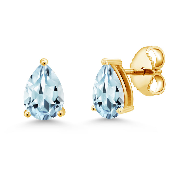 Aquamarine - March_Earrings in 925 Yellow Gold Plated Silver