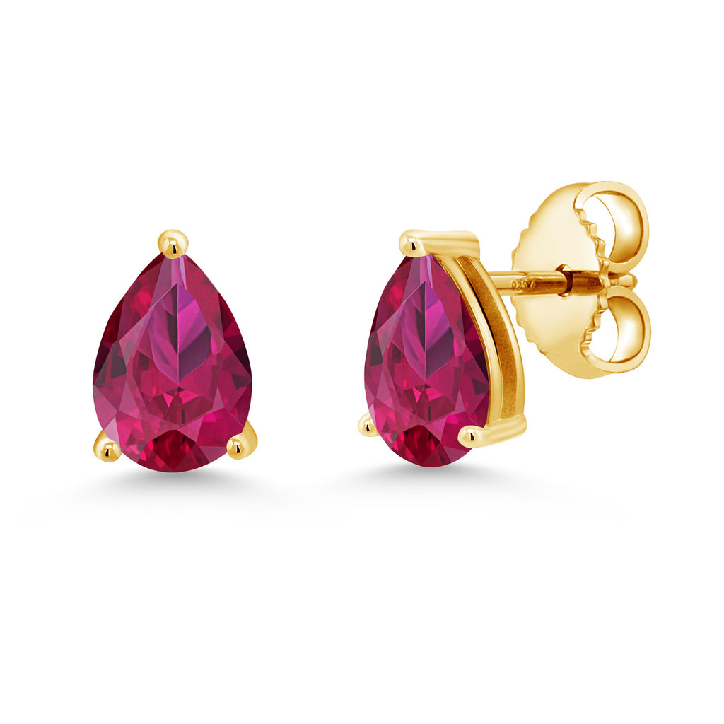 Created Ruby - July_Earrings in 925 Yellow Gold Plated Silver