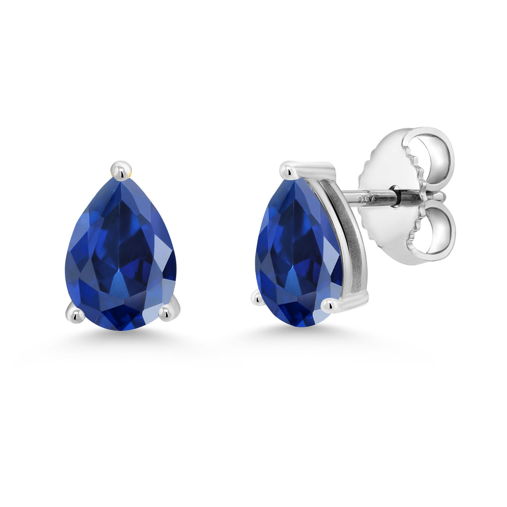 Blue Created Sapphire - September_Earrings in 925 Sterling Silver
