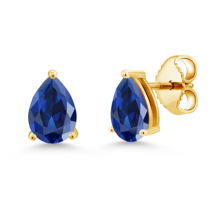 Blue Created Sapphire - September_Earrings in 925 Yellow Gold Plated Silver