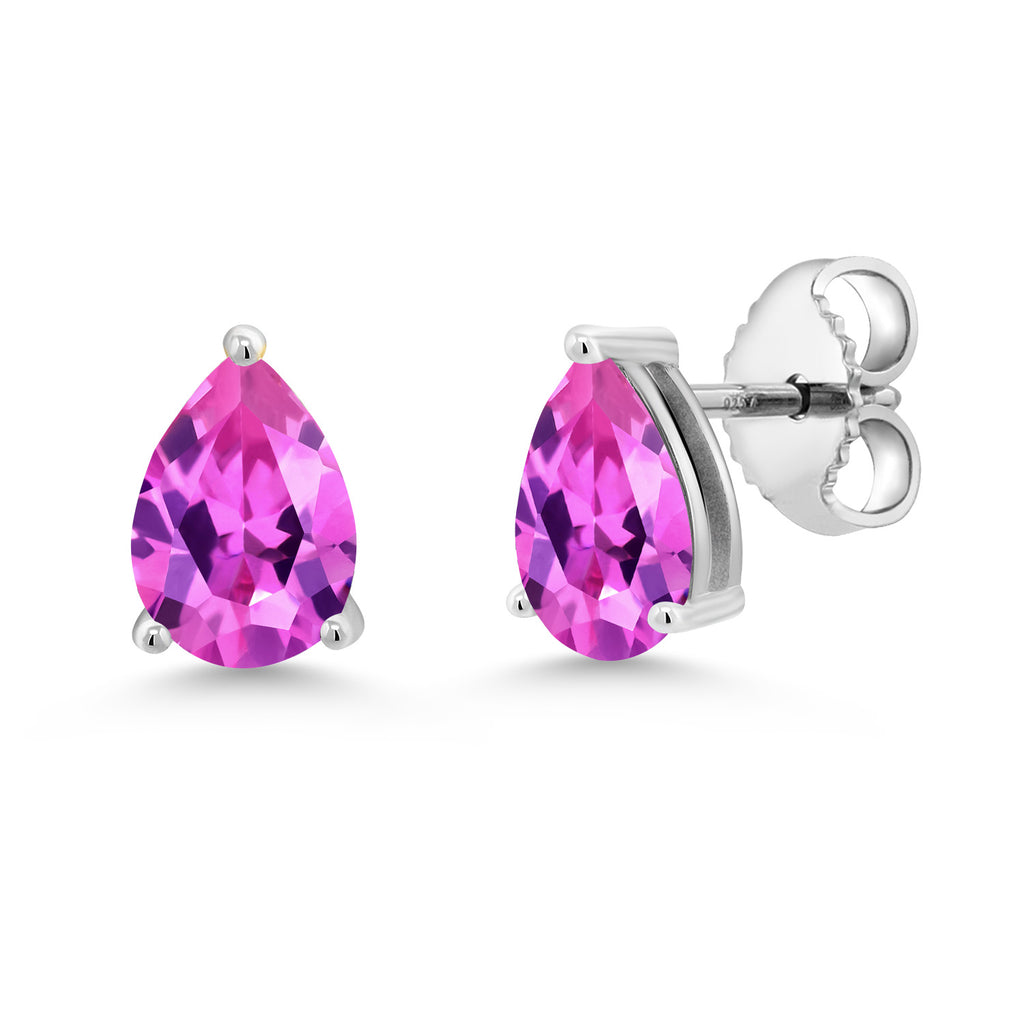 Pink Created Sapphire - September_Earrings in 925 Sterling Silver