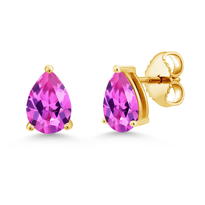 Pink Created Sapphire - September_Earrings in 925 Yellow Gold Plated Silver