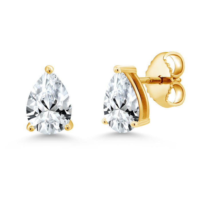 White Created Sapphire - September_Earrings in 925 Yellow Gold Plated Silver