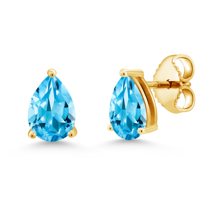 Swiss Blue Topaz - November_Earrings in 925 Yellow Gold Plated Silver